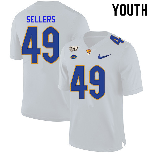 2019 Youth #49 Erik Sellers Pitt Panthers College Football Jerseys Sale-White